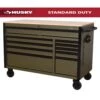 Husky Limited Edition 52 In. X 24.5 In. D 10-Drawer Army Green Mobile Workbench With Solid Wood Top