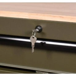 Husky Limited Edition 52 In. X 24.5 In. D 10-Drawer Army Green Mobile Workbench With Solid Wood Top -Husky Shop matte army green husky tool cabinets h52mwc10army fa 1000
