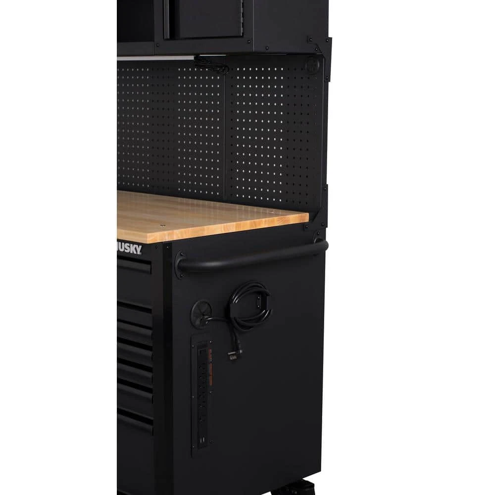 Husky 56 In. W X 27.6 In. D 10-Drawer Matte Black Heavy-Duty Mobile Workbench With Pegboard And Top Cabinets 15 Husky 56 In. W X 27.6 In. D 10-Drawer Matte Black Heavy-Duty Mobile Workbench With Pegboard And Top Cabinets - Image 15