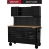 Husky 56 In. W X 27.6 In. D 10-Drawer Matte Black Heavy-Duty Mobile Workbench With Pegboard And Top Cabinets -Husky Shop matte black husky mobile workbenches h56ultwsmb 64 1000