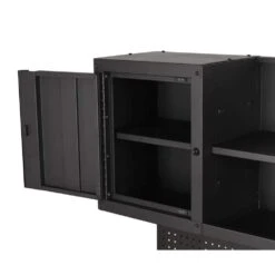 Husky 56 In. W X 27.6 In. D 10-Drawer Matte Black Heavy-Duty Mobile Workbench With Pegboard And Top Cabinets 28 Husky 56 In. W X 27.6 In. D 10-Drawer Matte Black Heavy-Duty Mobile Workbench With Pegboard And Top Cabinets -Husky Shop matte black husky mobile workbenches h56ultwsmb d4 1000