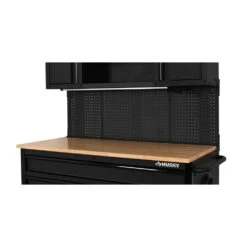 Husky 56 In. W X 27.6 In. D 10-Drawer Matte Black Heavy-Duty Mobile Workbench With Pegboard And Top Cabinets 26 Husky 56 In. W X 27.6 In. D 10-Drawer Matte Black Heavy-Duty Mobile Workbench With Pegboard And Top Cabinets -Husky Shop matte black husky mobile workbenches h56ultwsmb fa 1000