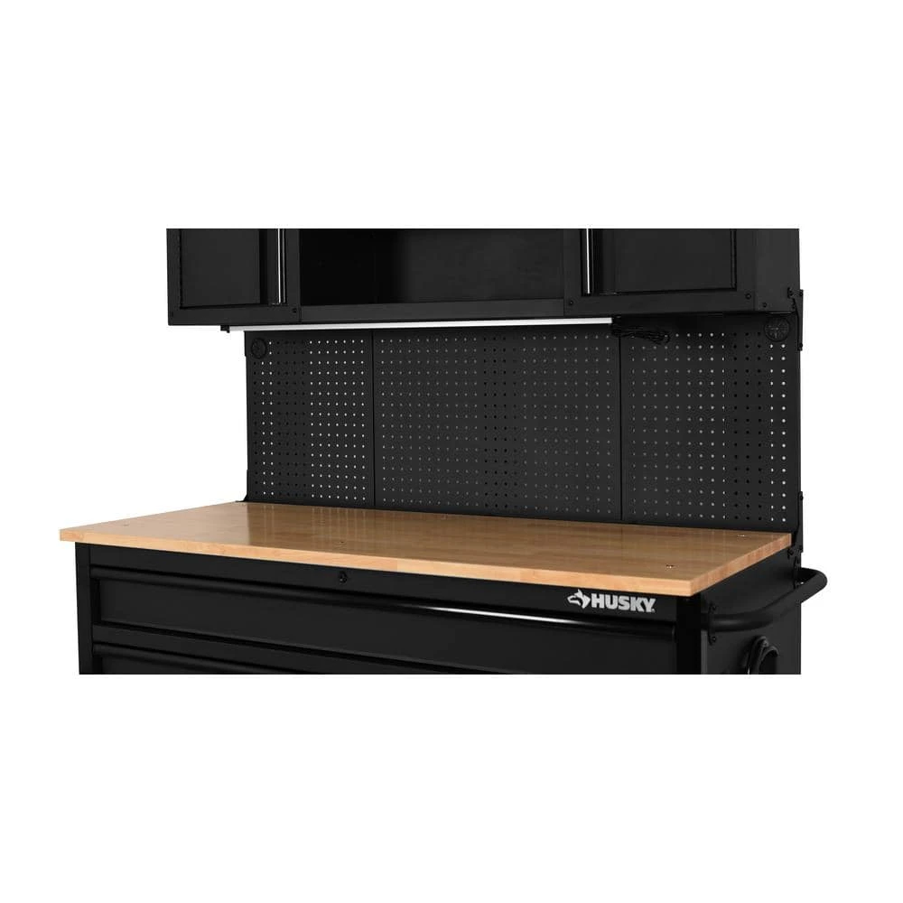 Husky 56 In. W X 27.6 In. D 10-Drawer Matte Black Heavy-Duty Mobile Workbench With Pegboard And Top Cabinets 12 Husky 56 In. W X 27.6 In. D 10-Drawer Matte Black Heavy-Duty Mobile Workbench With Pegboard And Top Cabinets - Image 12