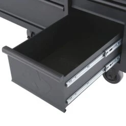 Husky 61 In. W X 26 In. D Heavy Duty 10-Drawer 1-Door Mobile Workbench With Hardwood Top, Pegboard And Shelf In Matte Black -Husky Shop matte black husky mobile workbenches hotc6110bb1m 1f 1000