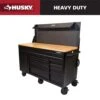 Husky 61 In. W X 26 In. D Heavy Duty 10-Drawer 1-Door Mobile Workbench With Hardwood Top, Pegboard And Shelf In Matte Black -Husky Shop matte black husky mobile workbenches hotc6110bb1m 64 1000