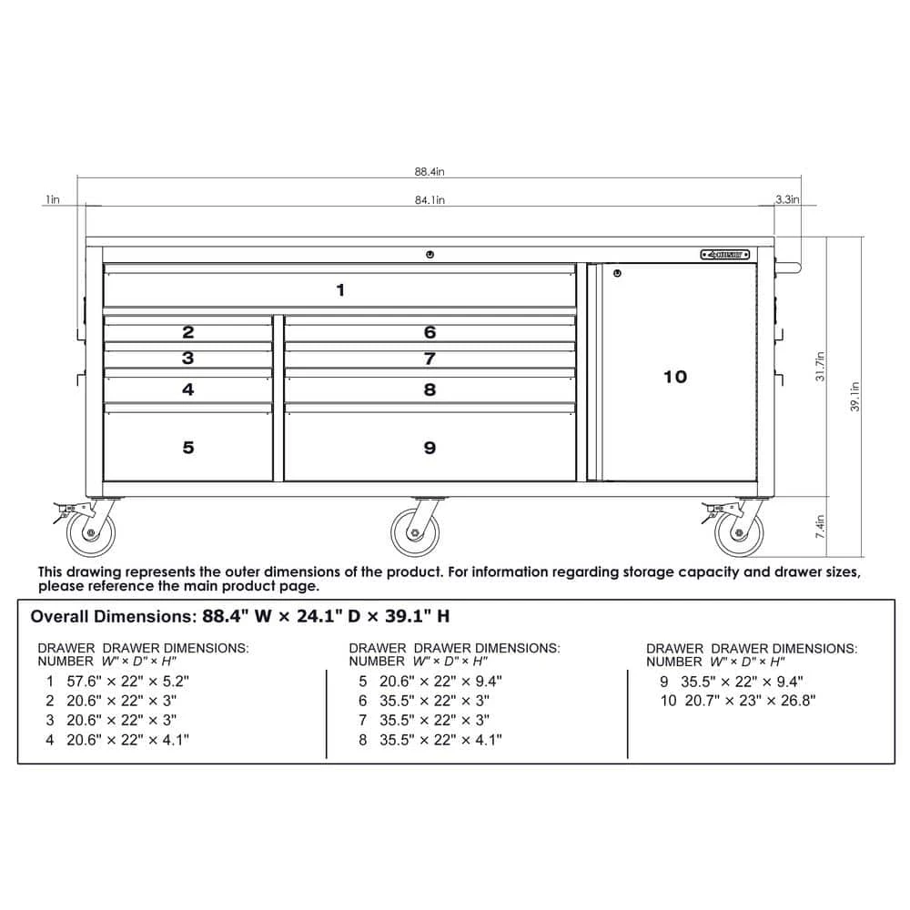 Husky 84 In. W X 24 In. D 9-Drawer Heavy-Duty Mobile Workbench With Stainless Steel Top In Matte Black 3 Husky 84 In. W X 24 In. D 9-Drawer Heavy-Duty Mobile Workbench With Stainless Steel Top In Matte Black - Image 3