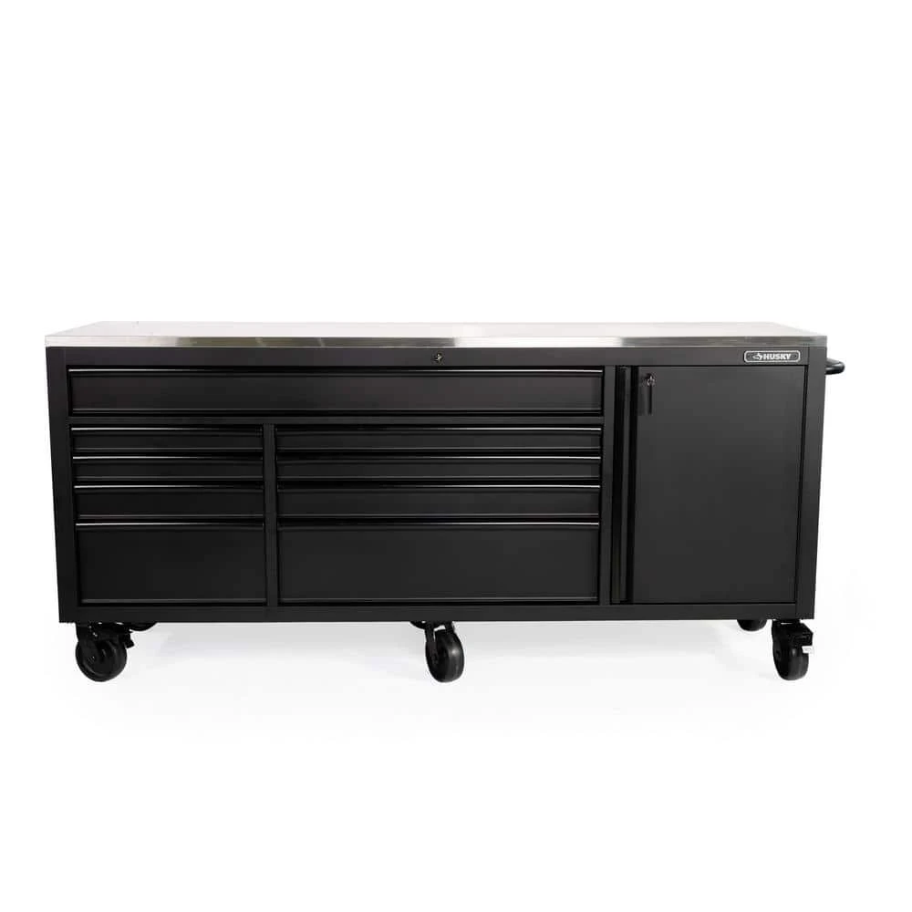 Husky 84 In. W X 24 In. D 9-Drawer Heavy-Duty Mobile Workbench With Stainless Steel Top In Matte Black 8 Husky 84 In. W X 24 In. D 9-Drawer Heavy-Duty Mobile Workbench With Stainless Steel Top In Matte Black - Image 8