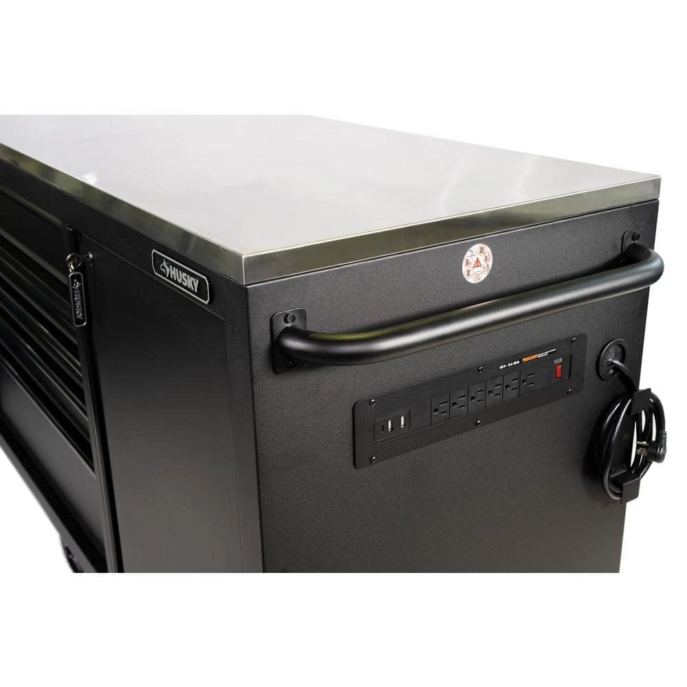 Husky 84 In. W X 24 In. D 9-Drawer Heavy-Duty Mobile Workbench With Stainless Steel Top In Matte Black 12 Husky 84 In. W X 24 In. D 9-Drawer Heavy-Duty Mobile Workbench With Stainless Steel Top In Matte Black - Image 12