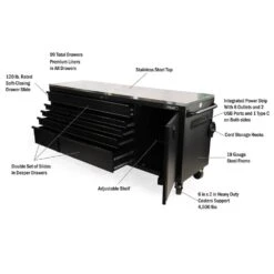 Husky 84 In. W X 24 In. D 9-Drawer Heavy-Duty Mobile Workbench With Stainless Steel Top In Matte Black 19 Husky 84 In. W X 24 In. D 9-Drawer Heavy-Duty Mobile Workbench With Stainless Steel Top In Matte Black -Husky Shop matte black husky mobile workbenches hotc8409bb1m 77 1000