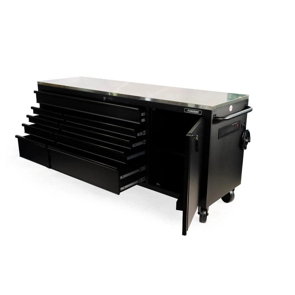 Husky 84 In. W X 24 In. D 9-Drawer Heavy-Duty Mobile Workbench With Stainless Steel Top In Matte Black 7 Husky 84 In. W X 24 In. D 9-Drawer Heavy-Duty Mobile Workbench With Stainless Steel Top In Matte Black - Image 7