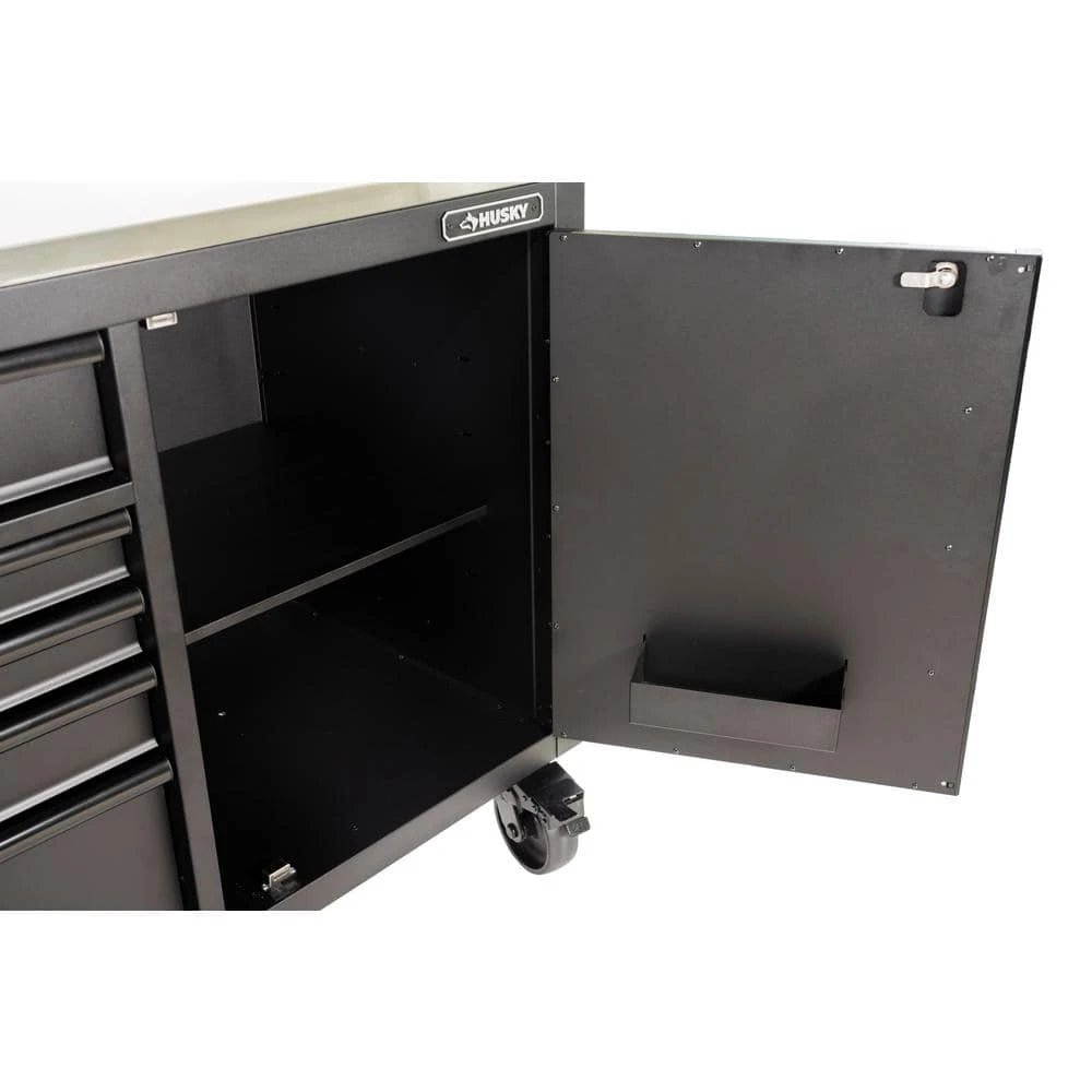 Husky 84 In. W X 24 In. D 9-Drawer Heavy-Duty Mobile Workbench With Stainless Steel Top In Matte Black 11 Husky 84 In. W X 24 In. D 9-Drawer Heavy-Duty Mobile Workbench With Stainless Steel Top In Matte Black - Image 11
