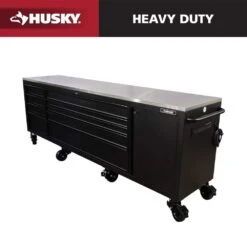 Husky 108 In. W X 24 In. D 9-Drawer Heavy-Duty Mobile Workbench With Stainless Steel Top In Matte Black