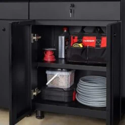Husky 24 In. W X 33.3 In. H X 16 In. D Steel Freestanding Cabinet In Black -Husky Shop matte black powder coating husky free standing cabinets g2401bb us2 77 1000
