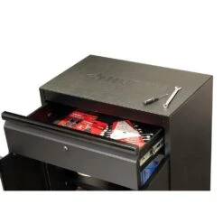 Husky 24 In. W X 33.3 In. H X 16 In. D Steel Freestanding Cabinet In Black -Husky Shop matte black powder coating husky free standing cabinets g2401bb us2 c3 1000