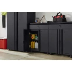 Husky 24 In. W X 33.3 In. H X 16 In. D Steel Freestanding Cabinet In Black -Husky Shop matte black powder coating husky free standing cabinets g2401bb us2 d4 1000