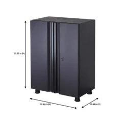 Husky Regular Duty Welded 24-Gauge Steel 2-Door Garage Base Cabinet In Black (24 In. W X 33.3 In. H X 16 In. D) -Husky Shop matte black powder coating husky free standing cabinets g2402b us 76 1000