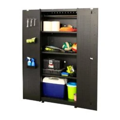 Husky 30.5 In. W X 75 In. H X 19.6 In. D 3-Shelf Steel Freestanding Cabinet In Black -Husky Shop matte black powder coating husky free standing cabinets g3002lb us2 1d 1000