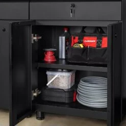 Husky Regular Duty Welded 24-Gauge Steel 1-Drawer 2-Door Garage Base Cabinet In Black (24 In. W X 33 In. H X 16 In. D) -Husky Shop matte black powder coating husky free standing cabinets h24bc1drw 77 1000