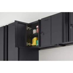 Husky Regular Duty Welded 24-Gauge Steel Wall Mounted Garage Cabinet In Black (24 In. W X 18.1 In. H X 12 In. D) -Husky Shop matte black powder coating husky wall mounted cabinets g2402w us 40 1000