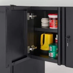 Husky 22-Gauge Steel Wall Mounted Garage Cabinet In Black (24 In. W X 18.1 In. H X 12 In. D) -Husky Shop matte black powder coating husky wall mounted cabinets g2402wb us2 77 1000