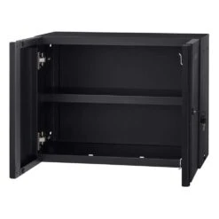 Husky Regular Duty Welded 24-Gauge Steel Wall Mounted Garage Cabinet In Black (24 In. W X 18 In. H X 12 In. D) -Husky Shop matte black powder coating husky wall mounted cabinets h24wcab 1d 1000