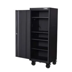 Husky Tool Storage 27 In. W X 23 In. D Heavy Duty Matte Black 4-Shelf Rolling Side Tool Locker -Husky Shop matte black side tool cabinets lockers h27locker4 77 1000