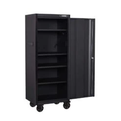 Husky Tool Storage 27 In. W X 23 In. D Heavy Duty Matte Black 4-Shelf Rolling Side Tool Locker -Husky Shop matte black side tool cabinets lockers h27locker4 fa 1000