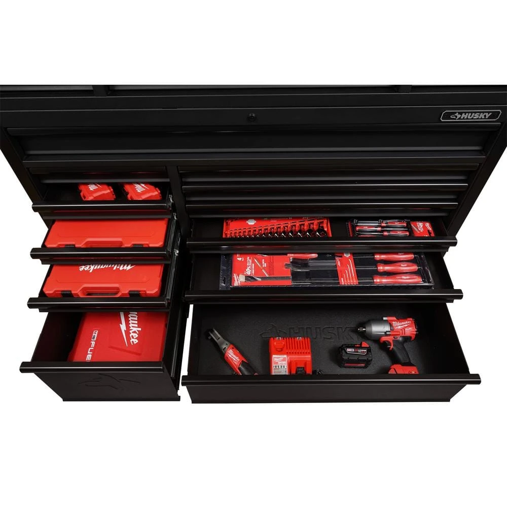 Husky 56 In. W X 22 In. D Heavy Duty 23-Drawer Combination Rolling Tool Chest And Top Tool Cabinet Set In Matte Black 5 Husky 56 In. W X 22 In. D Heavy Duty 23-Drawer Combination Rolling Tool Chest And Top Tool Cabinet Set In Matte Black - Image 5