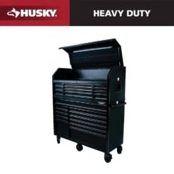 Husky 56 In. W X 22 In. D Heavy Duty 23-Drawer Combination Rolling Tool Chest And Top Tool Cabinet Set In Matte Black