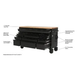 Husky 61 In. W X 23 In D Heavy Duty 15-Drawer Mobile Workbench With Mechanics Tool Set (290-Piece) In EVA In Matte Black -Husky Shop matte black with black trim husky mobile workbenches h290tb61blkcb 40 1000