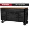 Husky 61 In. W X 23 In. D Heavy Duty 15-Drawer Mobile Workbench Tool Chest With Solid Wood Top In Matte Black -Husky Shop matte black with black trim husky mobile workbenches h61mwc15hp c 64 1000