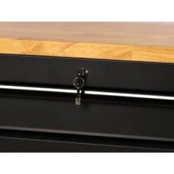 Husky 61 In. W X 23 In. D Heavy Duty 15-Drawer Mobile Workbench Tool Chest With Solid Wood Top In Matte Black -Husky Shop matte black with black trim husky mobile workbenches h61mwc15hp c fa 1000