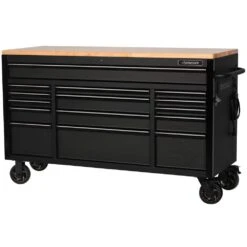 Husky 61 In. W X 23 In. D Heavy-Duty 17-Drawer Mobile Workbench Cabinet With Riser And Hutch In Matte Black -Husky Shop matte black with black trim husky mobile workbenches h61mwc15hutch 1d 1000