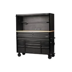 Husky 61 In. W X 23 In. D Heavy-Duty 17-Drawer Mobile Workbench Cabinet With Riser And Hutch In Matte Black -Husky Shop matte black with black trim husky mobile workbenches h61mwc15hutch c3 1000