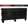 Husky Heavy-Duty 72 In. W X 24 In. D 15-Drawer Matte Black Mobile Workbench Cabinet With Solid Wood Top -Husky Shop matte black with black trim husky mobile workbenches h72mwc15blk 64 1000
