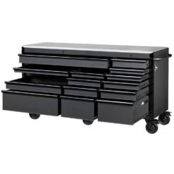 Husky 72 In. W X 24 In. D Heavy Duty 15-Drawer Mobile Workbench Cabinet Chest With Stainless Steel Top In Matte Black -Husky Shop matte black with black trim husky mobile workbenches h72mwc15dl e1 1000