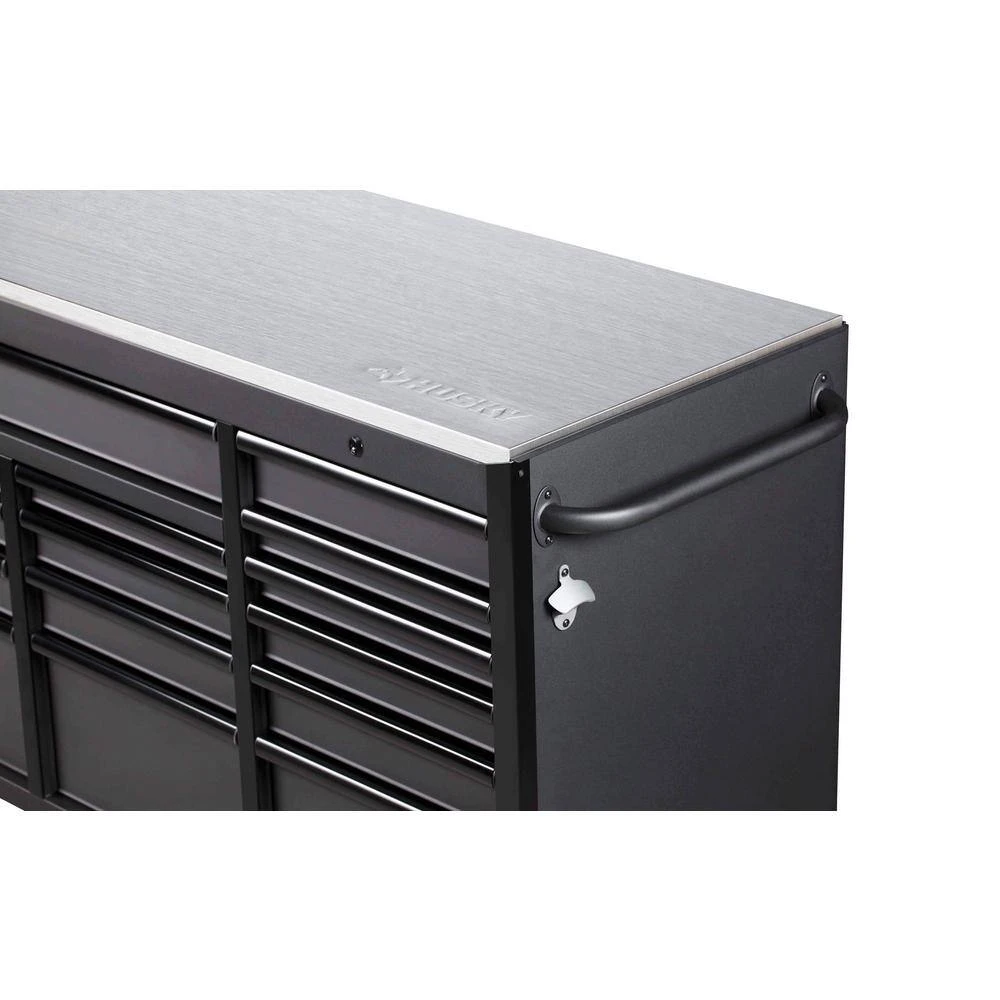 Husky Heavy-Duty 72 In. W15-Drawer Matte Black Mobile Workbench Cabinet With Stainless Steel Top 7 Husky Heavy-Duty 72 In. W15-Drawer Matte Black Mobile Workbench Cabinet With Stainless Steel Top - Image 7