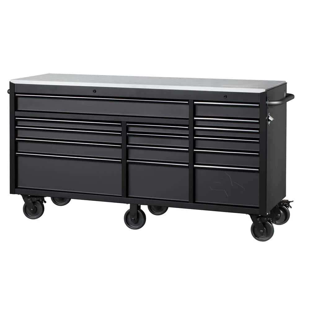 Husky Heavy-Duty 72 In. W15-Drawer Matte Black Mobile Workbench Cabinet With Stainless Steel Top 1 Husky Heavy-Duty 72 In. W15-Drawer Matte Black Mobile Workbench Cabinet With Stainless Steel Top