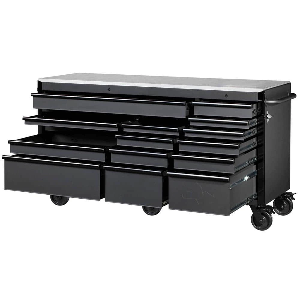 Husky Heavy-Duty 72 In. W15-Drawer Matte Black Mobile Workbench Cabinet With Stainless Steel Top 2 Husky Heavy-Duty 72 In. W15-Drawer Matte Black Mobile Workbench Cabinet With Stainless Steel Top - Image 2