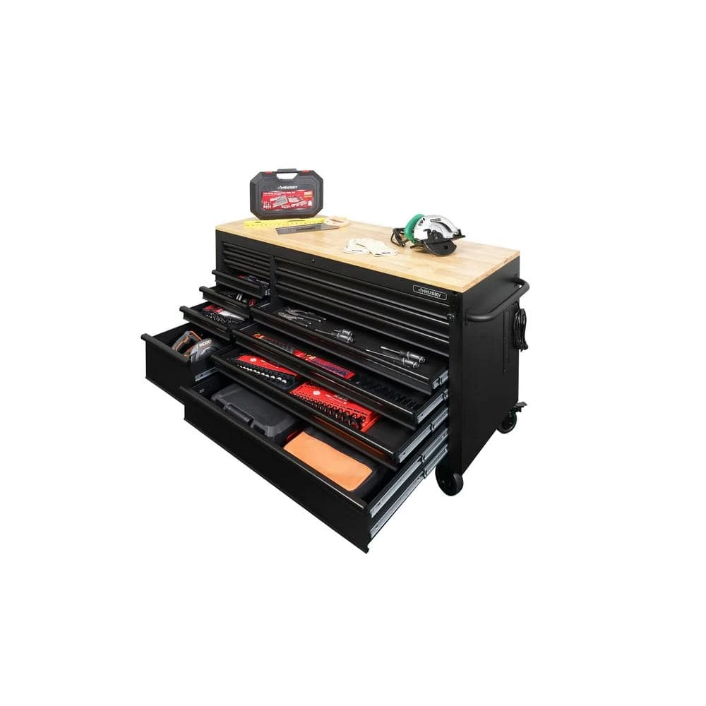 Husky Tool Storage 62 In. W Heavy Duty Matte Black Mobile Workbench Cabinet With Adjustable Height Wood Top 5 Husky Tool Storage 62 In. W Heavy Duty Matte Black Mobile Workbench Cabinet With Adjustable Height Wood Top - Image 5