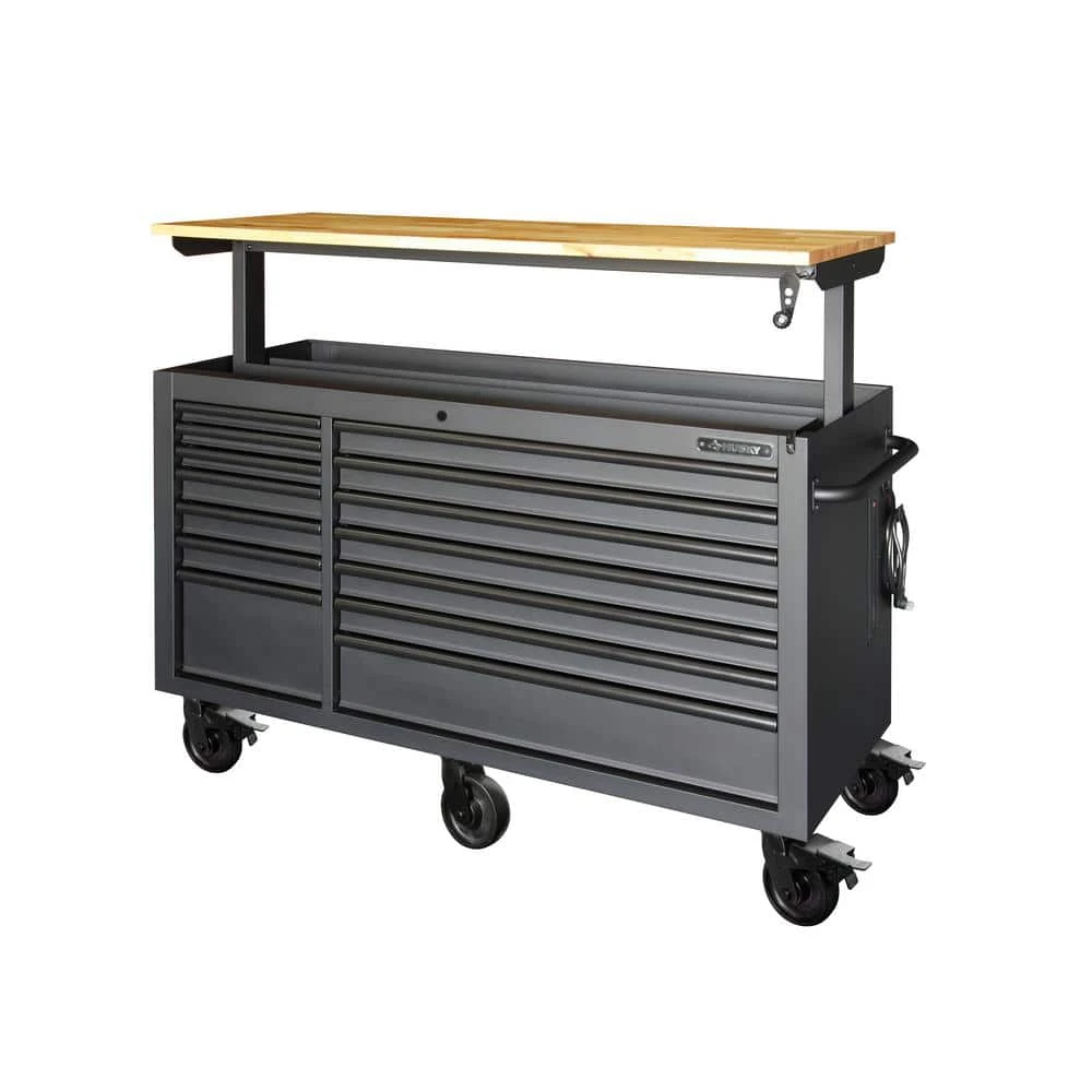 Husky Tool Storage 62 In. W Heavy Duty Matte Black Mobile Workbench Cabinet With Adjustable Height Wood Top 6 Husky Tool Storage 62 In. W Heavy Duty Matte Black Mobile Workbench Cabinet With Adjustable Height Wood Top - Image 6