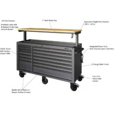 Husky Tool Storage 62 In. W Heavy Duty Matte Black Mobile Workbench Cabinet With Adjustable Height Wood Top 18 Husky Tool Storage 62 In. W Heavy Duty Matte Black Mobile Workbench Cabinet With Adjustable Height Wood Top -Husky Shop matte black with black trim husky mobile workbenches holc6214bb1mys a0 1000