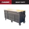 Husky 72 In. W X 24 In. D Heavy Duty 18-Drawer Mobile Workbench Cabinet With Adjustable-Height Hardwood Top In Matte Black -Husky Shop matte black with black trim husky mobile workbenches holc7218bb1mys 64 1000