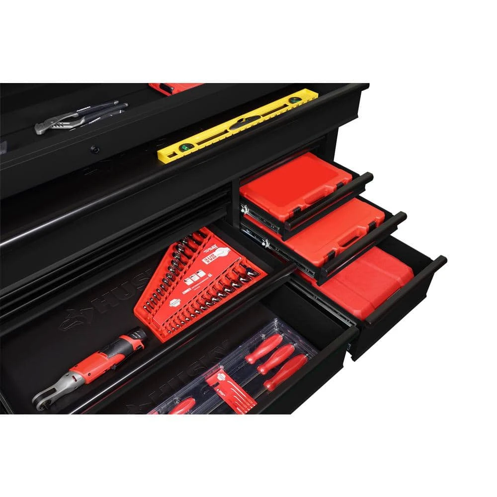 Husky 72 In. W X 24 In. D Heavy Duty 18-Drawer Mobile Workbench Cabinet With Adjustable-Height Hardwood Top In Matte Black 12 Husky 72 In. W X 24 In. D Heavy Duty 18-Drawer Mobile Workbench Cabinet With Adjustable-Height Hardwood Top In Matte Black - Image 12