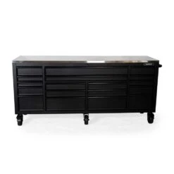 Husky 84 In. W X 24 In. D 18-Drawer Heavy-Duty Mobile Workbench With Stainless Steel Top In Matte Black -Husky Shop matte black with black trim mobile workbenches hotc8418bb1m 1f 1000