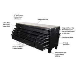 Husky 84 In. W X 24 In. D 18-Drawer Heavy-Duty Mobile Workbench With Stainless Steel Top In Matte Black -Husky Shop matte black with black trim mobile workbenches hotc8418bb1m a0 1000