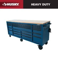 Husky Tool Storage Heavy Duty 84 In. W X 24 In. D Matte Blue Mobile Workbench Cabinet