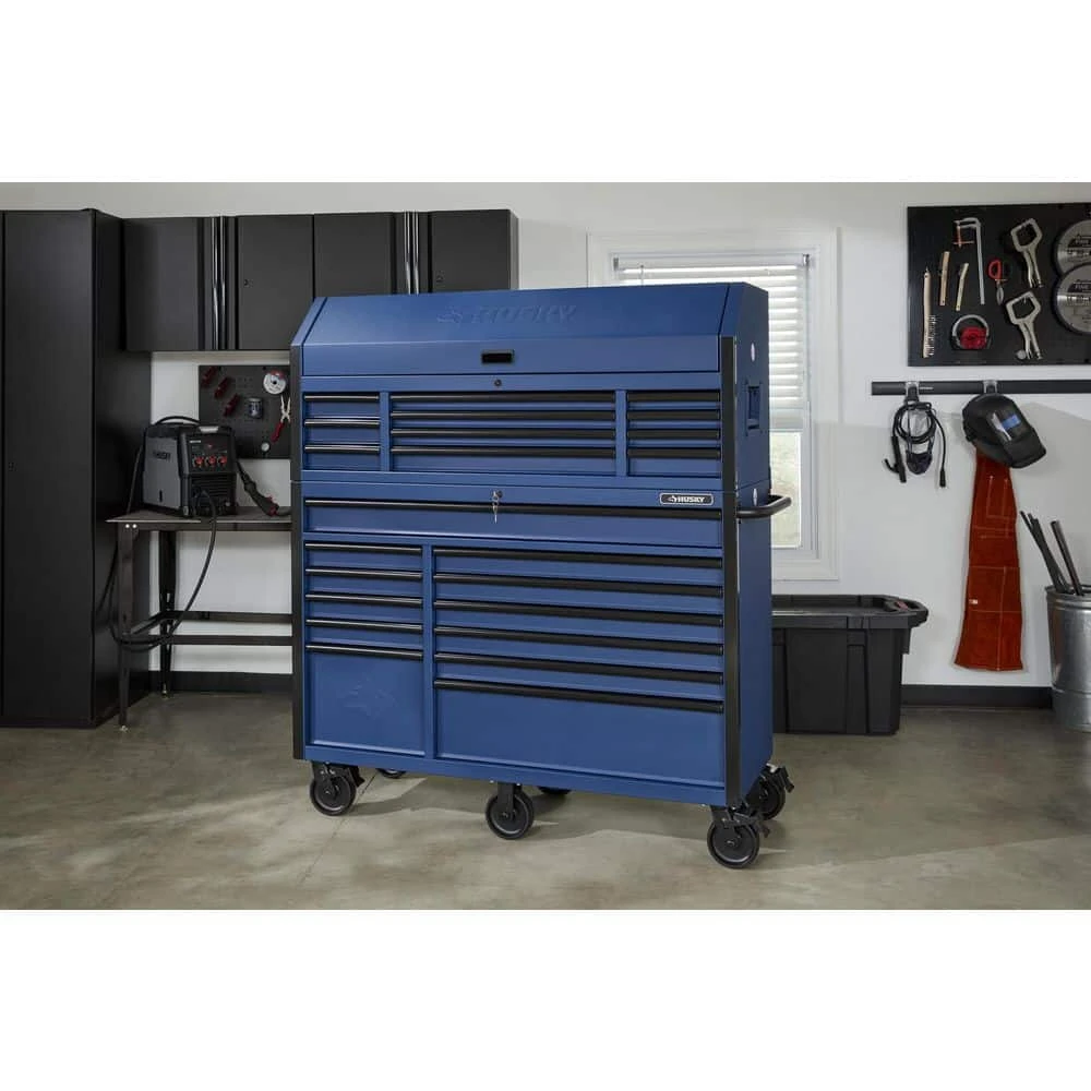 Husky 56 In. W X 22 In. D Heavy Duty 23-Drawer Combination Rolling Tool Chest And Top Tool Cabinet Set In Matte Blue 8 Husky 56 In. W X 22 In. D Heavy Duty 23-Drawer Combination Rolling Tool Chest And Top Tool Cabinet Set In Matte Blue - Image 8