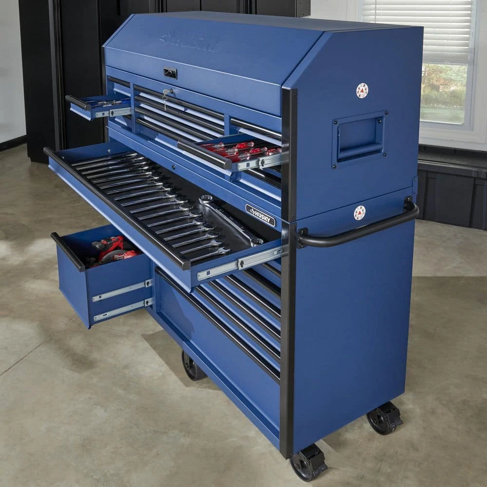 Husky 56 In. W X 22 In. D Heavy Duty 23-Drawer Combination Rolling Tool Chest And Top Tool Cabinet Set In Matte Blue 11 Husky 56 In. W X 22 In. D Heavy Duty 23-Drawer Combination Rolling Tool Chest And Top Tool Cabinet Set In Matte Blue - Image 11