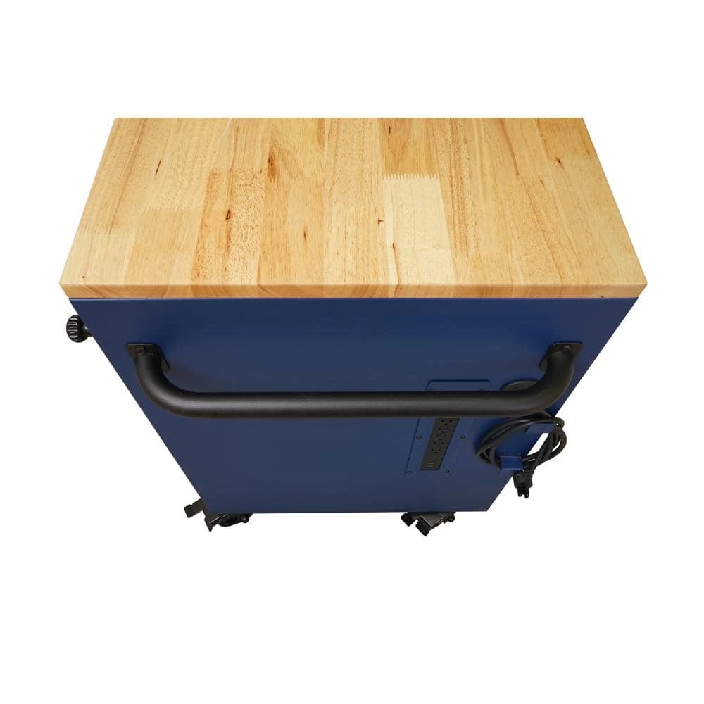 Husky 52 In. W X 25 In. D Heavy Duty 9-Drawer Mobile Workbench Tool Chest With Adjustable-Height Solid Wood Top In Matte Blue 10 Husky 52 In. W X 25 In. D Heavy Duty 9-Drawer Mobile Workbench Tool Chest With Adjustable-Height Solid Wood Top In Matte Blue - Image 10